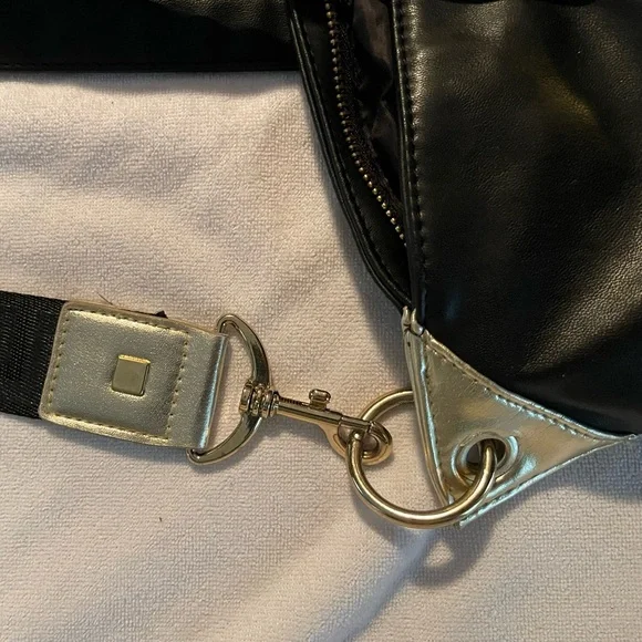 Large Auth Versace Perfums Leather Travel Bag Wide Strap W Dbl Handles Gold Acct - Picture 5 of 14